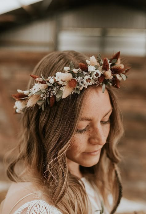 Woodland Reception, Boho Photoshoot, Dried Flower Crown, Boho Flower Crown, Styled Wedding Shoot, Bohemian Style Wedding, Festival Bride, Hair Wreath, Luxe Wedding