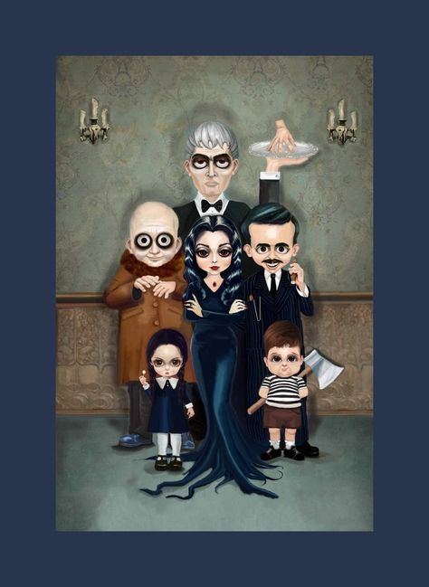 Lisa Loring, Addams Family Cartoon, Cute Fan Art, Ted Cassidy, Creepy Cute Art, John Astin, Uncle Fester, Beetlejuice Fan Art, Tim Burton Beetlejuice