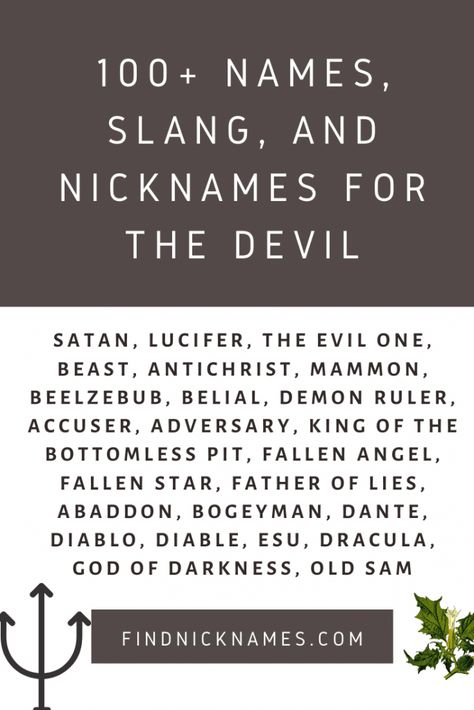 140+ Names, Slang, and Nicknames for The Devil — Find Nicknames Demon Names List, Fallen Angel Names, Demon Names, Spirit Protection, Different Religions, Roleplay Ideas, New Testament Bible, Biblical Names, Black God