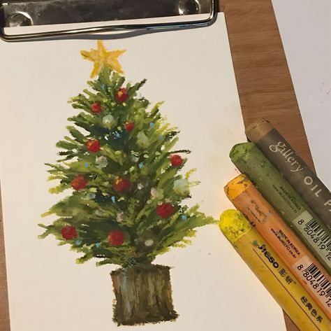 ig: lyene_nn Christmas Pastel, Piskel Art, Pastel Crayons, Christmas Card Art, Oil Pastel Art, Oil Pastel Drawings, Crayon Art, Art Painting Gallery, Christmas Drawing