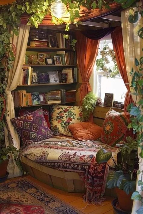 Celestial Whimsigoth, Crochet Nook, Living Room Downstairs, Cozy Book Nook, Heart Writing, Boho Homes, House Fever, Brown Room, Library Rooms