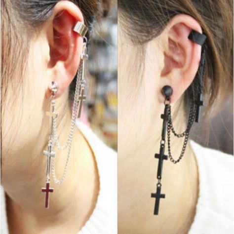 Cool! Vintage Cross Tassel  Single EarringsEar Clip just $10.99 from ByGoods.com! I can't wait to get it! Ear Wrap Cuff, قلادات متدلية, Edgy Jewelry, Ear Cuff Earings, Link Earrings, New Rock, Statement Drop Earrings, Animal Earrings, Ear Cuffs