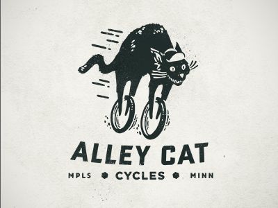 Alley Cat Cycles (love the cat’s expression!) Coffee Logotype, Apron Embroidery, Cycle Logo, Cat Riding, Store Signage, Bike Illustration, Retro Graphic Design, Alley Cat, Bicycle Art