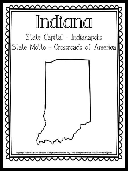 United States Coloring Page, State Coloring Pages, Usa Map Coloring Page, Indiana State Outline, Indiana Covered Bridge Map, Social Studies Unit, State Symbols, Indiana State, State Capitals