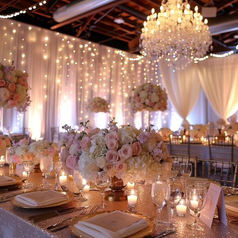 Elegant #WeddingReception: This #ElegantWeddingReception features #CrystalChandeliers, soft drapery, and #StunningFloralArrangements set against a romantic, #CandlelitBackground. #WeddingDecor #LuxuryEvent #RomanticSetting #Download and #Prompt 👉 https://stockcake.com/i/elegant-wedding-reception_829533_940006 Elegant Wedding Reception Tables, Elegant Romantic Wedding Decor, Wedding Receptions, Indoor Wedding Reception Decorations, Wedding Reception Ideas Indoor Elegant, Hotel Wedding Receptions, Dream Wedding Reception, Indoor Wedding Receptions, Elegant Wedding Reception