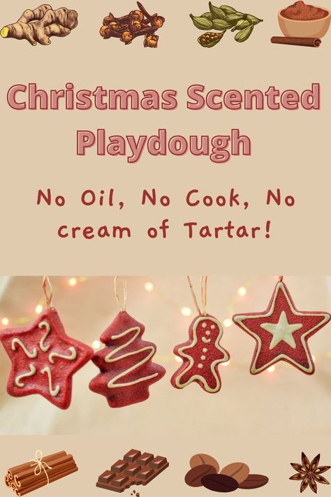 Gingerbread Scented Playdough, Easy Gingerbread Playdough Recipe, Christmas Cooking Preschool, Peppermint Playdough Recipe, Homemade Christmas Playdough, Diy Christmas Playdough, Gingerbread Playdough Recipe No Cook, Ginger Bread Playdough Recipe, Christmas Playdough Recipe