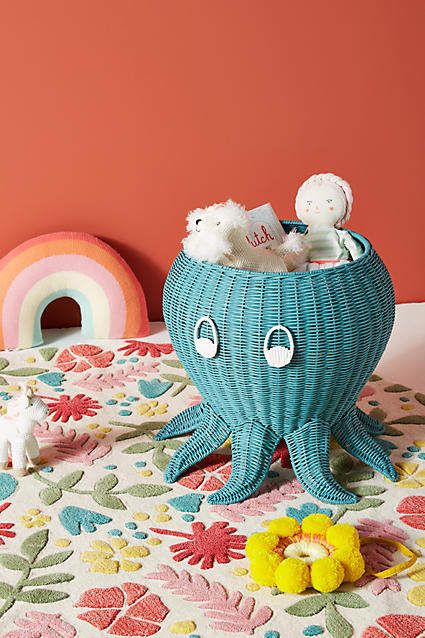 Anthropologie Ozzy Octopus Storage Bin #ad #homedecor #homestyle #homedecorideas  #AnthroFave #AnthroRegistry #bohochic #boho #glam #homedecorideas #livingroom #livingroomideas #livingroomdecor #masterbedroom #coastal #nautical #ocean #beachhouse #sea #coastaldecor #tropical #trendy  #outdoor #outdoordecor Kids Storage Bins, Storage Kids Room, Úložný Box, Wall Basket, Kids Storage, Storage Bin, Storage Bins, Baby Birthday, Patio Decor