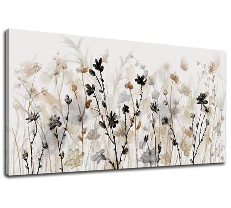 Abstract Floral Canvas Wall Art Grey Cream White Grass Flowers Canvas Pictures Modern Landscape Painting Botanic Artwork for Living Room Bedroom Kitchen Office Wall Decor Framed Ready to Hang 50×100CM : Amazon.ca: Home