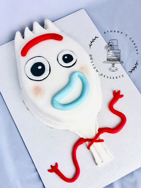 Forky cake with hands Forky Cake Birthday, Forky Birthday Cake, Toy Story Birthday Cake, Toy Story Party Decorations, Frozen Birthday Cake, Toy Story Cakes, Story Birthday, Kid Desserts, Baby Shower Bbq