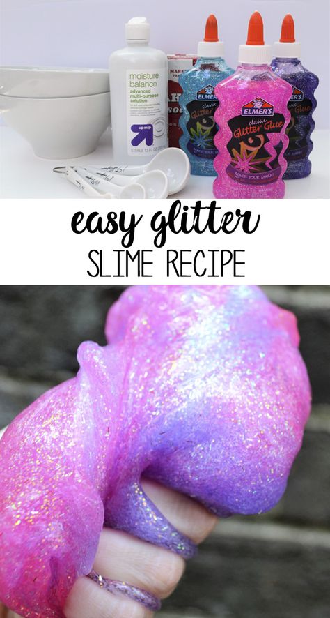 Glitter Glue Slime Recipes, Borax Slime Recipe, Glitter Slime Recipe, Cool Slime Recipes, Glue Slime, Glitter Jumpsuit, Galaxy Slime, Slime No Glue, Easy Slime Recipe