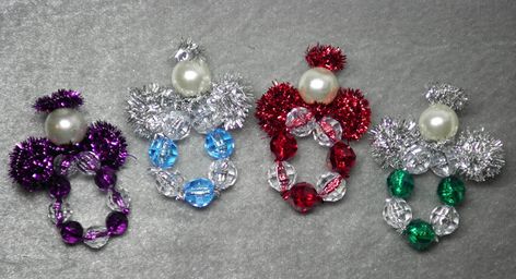 Make Adorable Sparkly Beaded Angel Ornaments! Great Project For The Kids! Glass Bead Christmas Ornaments, Beaded Angel Ornaments, Wired Rings, Diy Angels, Christmas Beads, Beaded Angels, Angel Crafts, Advent Christmas, Beaded Christmas Ornaments