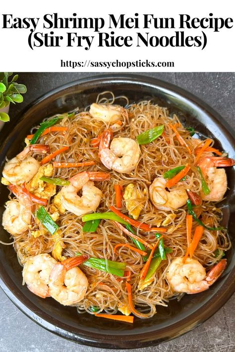 Shrimp mei fun, also known as shrimp rice noodles, is a mouthwatering and widely beloved Chinese noodle dish. Shrimp Mei Fun Recipe, Stir Fry Rice Noodles, Mei Fun Recipe, Shrimp Rice Noodles, Chinese Rice Noodles, Mei Fun, Chinese Noodle Dishes, Fry Rice, Shrimp And Rice Recipes