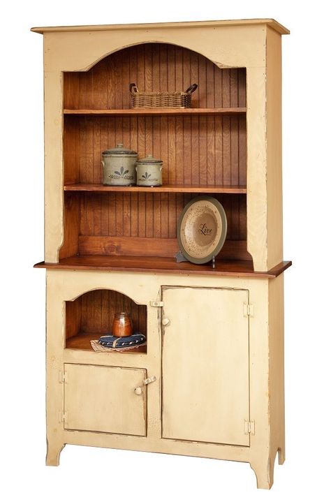 Primitive Furniture Hutch Decor Country Colonial Kitchen Cottage Pine Hutch Furniture, Country Colonial, House Pantry, Kitchen Cottage, Primitive Country Homes, Country Cupboard, Colonial Kitchen, Country Interior Design, Hutch Decor