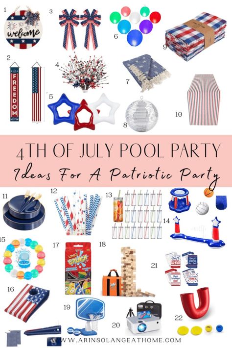 Every 4th of July pool party needs some great ideas for decor, games, and food. Check out my 4th of July pool party ideas for a fun patriotic day! #Arinsolangeathome #Amazonfinds #4thofJuly #homedecor #patriotic 4th Of July Beach Party, 4th Of July Pool Party Ideas, July 4th Pool Party, Fourth Of July Pool Party, 4th Of July Pool Party, Pool Party Ideas, Contest Prize, Party Needs, 4th Of July Party