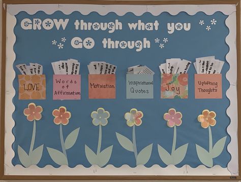 #ra #reslife #selfcare #inspirationalquotes #college #garden Grow Bulletin Board, Residence Life Bulletin Boards, Dorm Bulletin Boards, College Garden, April Bulletin Boards, Res Life Bulletin Boards, Resident Assistant Bulletin Boards, Counseling Bulletin Boards, December Bulletin Boards