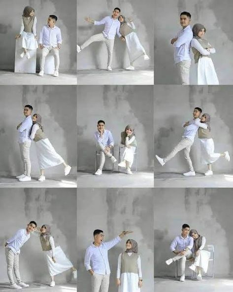 Couple Studio Photoshoot Outfit Ideas, Self Studio Couple Pose, Selfphoto Studio Ideas, Photobox Couple Photo Ideas, Priweding Photos, Couple Photography Poses At Studio, Couple Self Photo Studio, Gaya Foto Couple Studio, Photoshoot Couple Studio