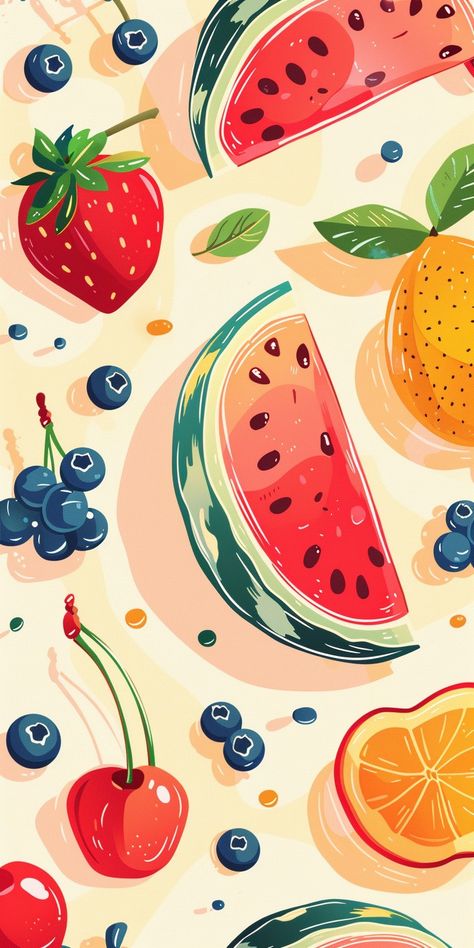 Watercolor Summer Wallpaper, June Phone Wallpaper, Fruit Background Aesthetic, June Iphone Wallpaper, June Aesthetic Wallpaper, Colorful Desktop Wallpaper, June Wallpaper Aesthetic, Summer Time Wallpaper, Summer Fruit Wallpaper