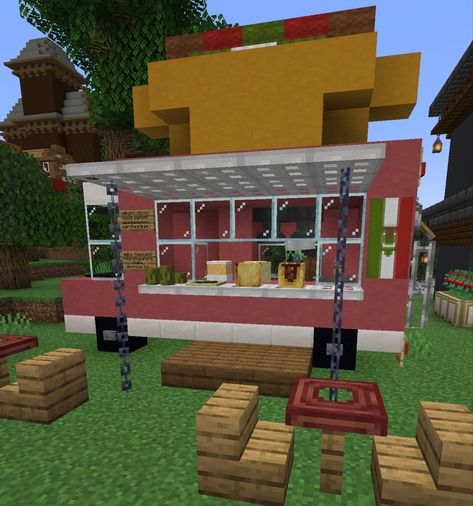 taco truck i made ☺️#minecraft#tacotruck (i linked tutorial i followed) Food Trucks Minecraft, Minecraft Taco Truck, Minecraft Food Truck Ideas, Mexican Minecraft, Food Truck Minecraft, Minecraft Food Truck, Minecraft Restaurant Ideas, Charro Quinceanera Theme, Minecraft Restaurant