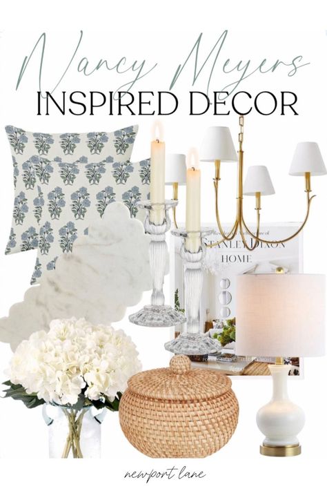 Bring the Nancy Meyers Home aesthetic into your own space with these curated home decor style finds. Whether you're updating your living room or refreshing your kitchen, these pieces will help you capture the warm, elegant atmosphere of her iconic film sets. Achieve the perfect balance of comfort and style in your home. East Coast Traditional Interior Design, Nancy Meyers Interiors Living Rooms, Nancy Meyers Home, Grandmillennial Decor, Modern Coastal Interior Design, Modern Coastal Bedroom, Styling Essentials, Affordable Christmas Decorations, Modern Coastal Decor