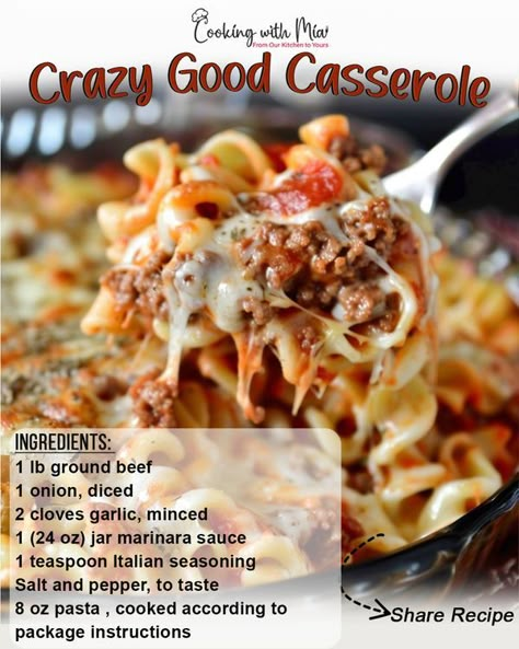 Cooking With Mia, Crazy Good Casserole, Cottagecore Recipes, Pork Casserole, Ground Beef Casserole Recipes, Hamburger Casserole, Best Casseroles, Stuffed Shells Recipe, Beef Casserole Recipes