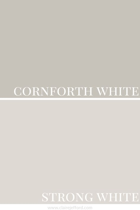 Cornforth White by Farrow & Ball. Find out the undertone, which whites work best for paint and trim, plus fabulous paint palettes to pull together a colour scheme for your next home project! Cornforth White Bathroom, Best Farrow And Ball Whites, Cornforth White Woodwork, Cornforth White Colour Scheme, Farrow Ball Cornforth White, Neutral Farrow And Ball Colour Schemes, Farrow And Ball Exterior Paint Colours, Hallway Colour Schemes Farrow And Ball, Farrow And Ball Whites