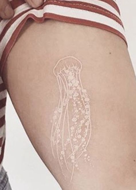 White Jellyfish Tattoo, White Ink Tattoo On Dark Skin, White Ink Tattoos, Eyeball Tattoo, Tattoo White, Rose Drawing Tattoo, White Tattoos, Uv Tattoo, Special Tattoos