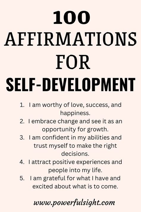 100 Affirmations For Self-Development 100 Affirmations, Thinking Patterns, Positive Statements, Divorce Recovery, Focus On The Positive, Healing Affirmations, Powerful Affirmations, Train Your Mind, Uplifting Words