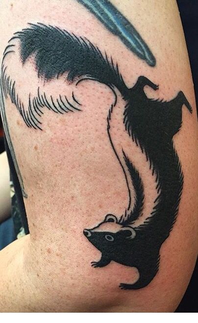 Skunk tattoo Skunk Tattoo Simple, Traditional Skunk Tattoo, Skunk Tattoo, Skunk Drawing, Tattooed Woman, Daffodil Tattoo, Single Line Tattoo, Sick Tattoo, Animal Illustration Art