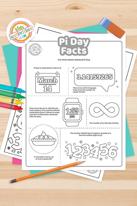 The Complete Guide to Celebrating Pi Day on March 14 with Printables Color By Number Printable, World Emoji Day, National Best Friend Day, Math Games For Kids, Best Friend Day, Numbers For Kids, Math Printables, Facts For Kids, Fun Worksheets