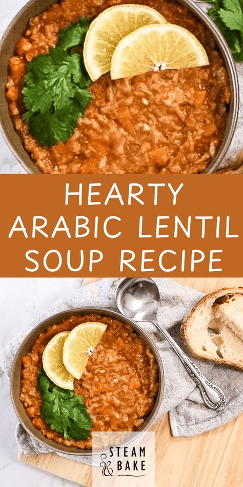 Arabic Lentil Soup Recipe with Red Lentils and Vegetables Armenian Lentil Soup, Lentil Bean Soup Recipes, Cooking With Lentils Meals, Crockpot Lentil Soup Slow Cooker, Toddler Lentil Recipes, Lentil And Potato Recipes, Arabic Lentil Soup Recipe, Vegetarian Lentil Recipes, Brown Lentil Recipes