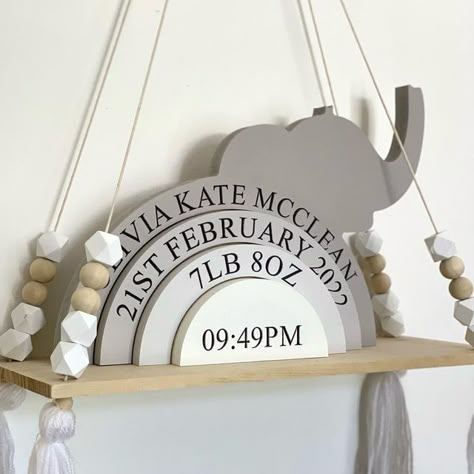 Wooden Nursery Decor, Nursery Decor Ideas Neutral, Elephant Theme Nursery, Elephant Nursery Boy, Unisex Nursery Themes, Animal Shelf, Safari Themed Nursery, Nursery Grey, Baby Elephant Nursery