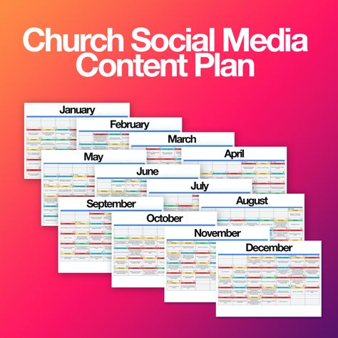 Church engagement strategies for effective social media outreach, boosting online community and connection. Church Social Media Content Calendar, Church Content Ideas, Church Social Media Posts Ideas, Social Media Schedule Template, Church Marketing Ideas, Social Media Content Plan, Church Calendar, Social Media Strategy Template, Vbs 2025