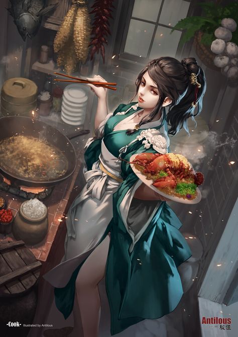 ArtStation - Moonlight Blade_Cook Dnd Elves, Warrior Drawing, Female Chef, Geisha Art, Dnd Art, Clay Art Projects, China Art, Cooking Art, Human Art