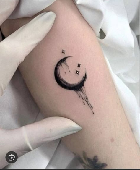 Tattoo Idea On Arm, Minimalist Goth Tattoo, Find Line Tattoo Ideas, Crescent Moon Tattoo Wrist, Grudge Tattoos, Tato Set, Tatuaje Studio Ghibli, Small Symbols, Cute Totoro