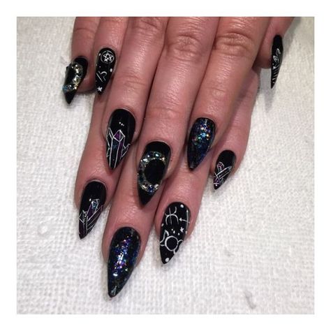 Pagan Nails, Epic Nails, Black Acrylic Nail Designs, Nail Options, Nail Magic, Pink Nail Art Designs, Sharp Claws, Nails Flower, Witch Nails