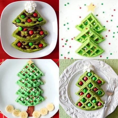 30+ Adorable Christmas Breakfast Ideas That are Truly Scrumptious - HubPages Christmas Tree Pancakes, Santa Waffles, Waffles Ideas, Christmas Tree Waffles, Snowman Donuts, Ugly Christmas Sweater Ideas, Christmas Breakfast Ideas, Easy Breakfast Burritos, Christmas Pancakes