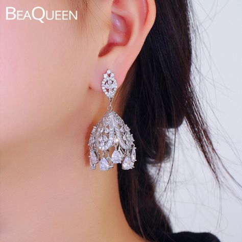 BeaQueen Statement Cubic Zirconia Silver Plated Tassel Drop Long Earrings for Women Wedding Prom Prom Night, Long Earrings, Earrings For Women, Women's Earrings, Silver Plate, Tassels, Silver Plated, Cubic Zirconia, Prom