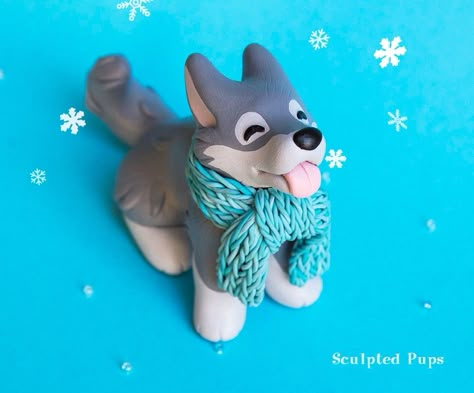 Winter Wolf with scarf sculpture by SculptedPups.deviantart.com on @DeviantArt Catching Snowflakes, Polymer Clay Kunst, Winter Wolf, Winter Wolves, Clay Dragon, Polymer Clay Figures, Polymer Clay Sculptures, Polymer Clay Animals, Cute Polymer Clay