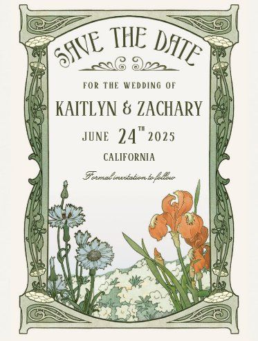 Art Nouveau Wedding, Nouveau Wedding, Floral Art Nouveau, Art Nouveau Weddings, 타이포그래피 포스터 디자인, Floral Save The Dates, Save The Date Postcards, Save The Date Card, Save The Date Invitations