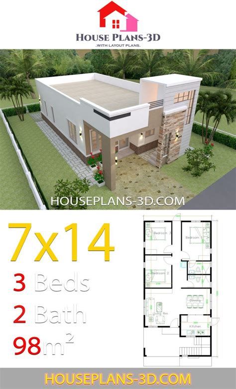 House Design 7x10 With 3 Bedrooms Terrace Roof - House House Design Bedroom, Rooftop House, Deck Terrace, House Plans 3d, Terrace Roof, Singapore Map, Three Bedroom House Plan, Flat Roof House, 3d House Plans