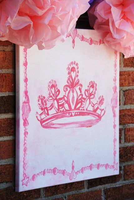 birthday Girls First Birthday Theme Ideas, Crown Painting, Turning Three, Princess Painting, Emma Kate, Royal Decorations, Cinderella Theme, Princess Illustration, Painted Canvases