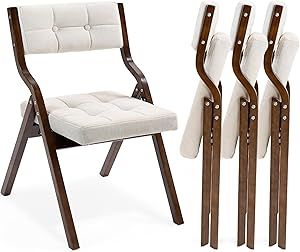 HOMEFUN Folding Chairs with Cushion, Wooden Padded Folding Chairs 4 Pack, Portable and Assembled Folding Dining Chair for Guests Kitchen Office Wedding and Party, Camel Padded Folding Chairs, Wooden Folding Chairs, Folding Dining Chairs, Cabin Furniture, Foldable Chairs, Folding Chairs, Diy Clothes Life Hacks, Outside Living, Leather Cushion