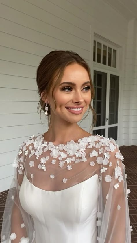 Soft Hair Updos Wedding, Wedding Hairstyles With Veil Brunette, Loose Bun Wedding Hair With Veil, Brides With Hair Up, Wedding Bun Hairstyles Front View, Wedding Hairstyles Veil Updo, Low Bun Wedding Hair Bride, Wedding Day Updo With Veil, Bride Inspo Bridal Hair