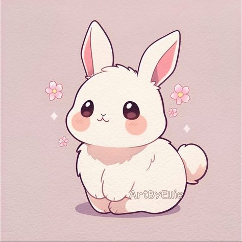 Animated Bunny Drawings, Drawing Bunny Cute, Bunnies Cute Drawing, Cute Art Bunny, Cute Aesthetic Animal Drawings, Cute Animals Pictures Cartoon Art, Rabbit Drawing Cute Bunny Art, Chibi Art Style Animals, Cute Animal Art Cartoon