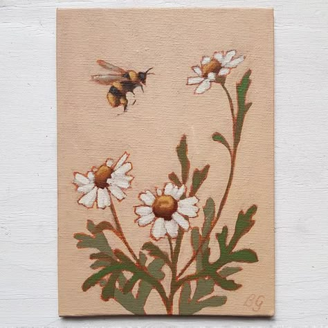 Cottage Core Painting, Painting Using Acrylic Paint, Cottagecore Painting, Cottage Core Art, Cottagecore Art, Bee Painting, Acrylic Paint On Canvas, Simple Canvas Paintings, Paint On Canvas