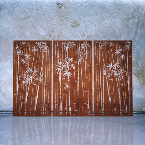 Laser Cut Panels Outdoor, Screening Ideas Outdoor, Metal Garden Screens, Bamboo Screen, Metal Sheet Design, Decorative Metal Screen, Sheet Metal Art, Garden Screens, Decorative Screen Panels