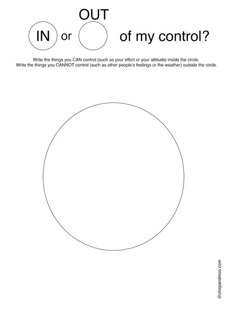 What can I control? Use this downloadable PDF to help kids (or anyone!) visualize what they can and cannot control. Inside the circle, you write or draw the things you can control. Outside of the circle, you can write or draw things you cannot. Things I Can Control Worksheet, Circle Of Control Printable, Circle Of Control Activity, What Can I Control, Control Worksheet, Counselling Activities, Things I Can Control, Social Work Activities, Circle Of Control