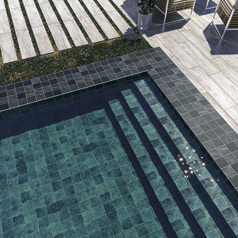 Bali Decor, Porcelain Decor, Swimming Pool Landscaping, Swimming Pool Tiles, Concrete Pool, Traditional Tile, Large Format Tile, Pool Builders, Pool Tile