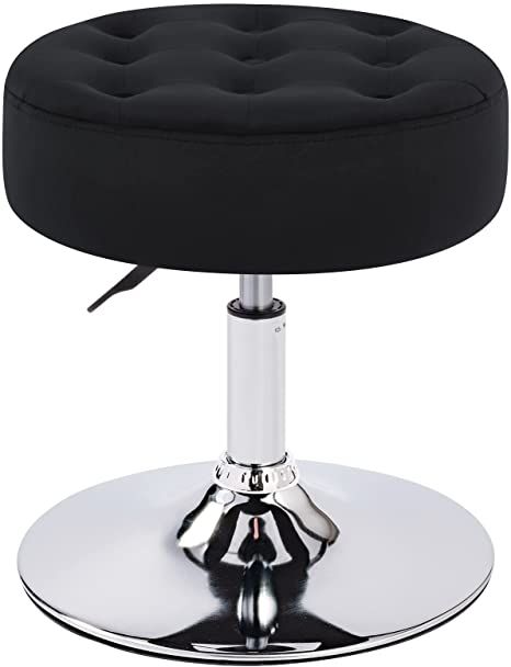 Furnimart Modern Round Velvet Vanity Ottoman Stool, Contemporary Makeup Accent Stool for Bedroom Living Room Entryway Contemporary Makeup, Stool For Bedroom, Makeup Vanity Stools, Desk Stool, Dressing Chair, Makeup Stool, Foot Rest Ottoman, Makeup Chair, Accent Stool