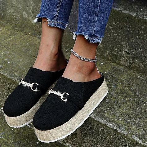 Woman Slippers, Bohemian Shoes, Black Wedge Shoes, Women Loafers, Women Platform Sandals, Slippers Summer, Women Platform Shoes, Loafer Shoes Women, Espadrilles Platform